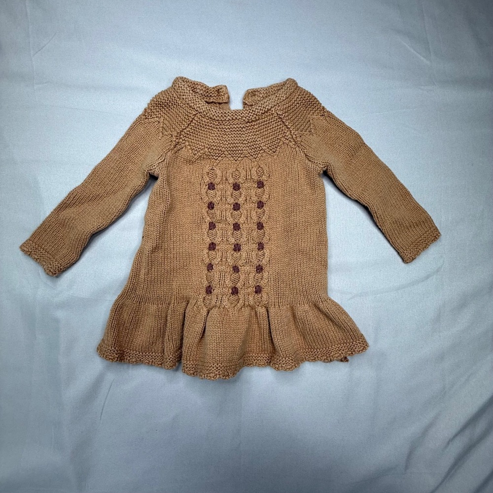 Cynthia Rowley Baby Girls Brown Cable Knit Ruffle Sweater Dress 3-6 Months